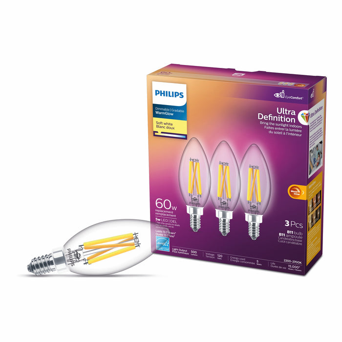 Philips 3PK 60W Equivalent LED B11 Chandelier Bulb Soft White