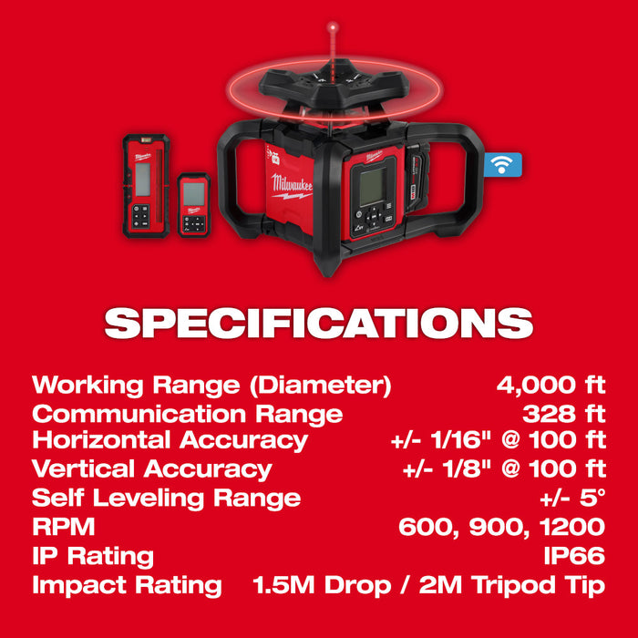 Milwaukee M18 Red Exterior Dual Slope Rotary Laser Level Kit w/ Tripod