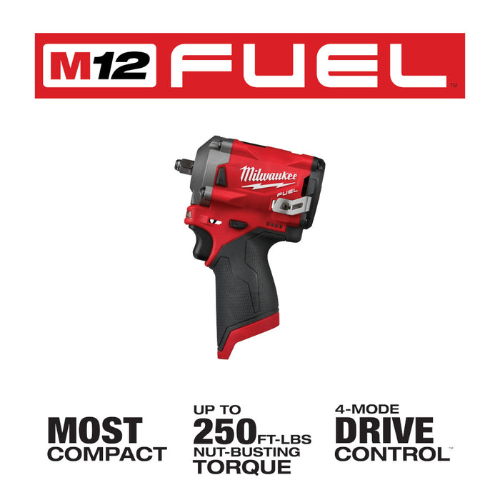 Milwaukee M12 FUEL Cordless Stubby 3/8" Impact Wrench  - Tool Only