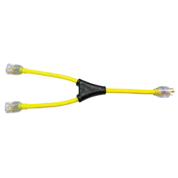 Voltec 20 Amp Generator "Y" Adapter w/ Locking Plug & Lighted Ends (L14-30P Plug to Triple 5-20R)