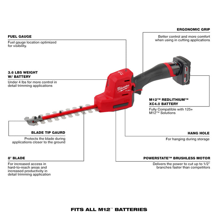 Milwaukee M12 FUEL 8" Hedge Trimmer Kit