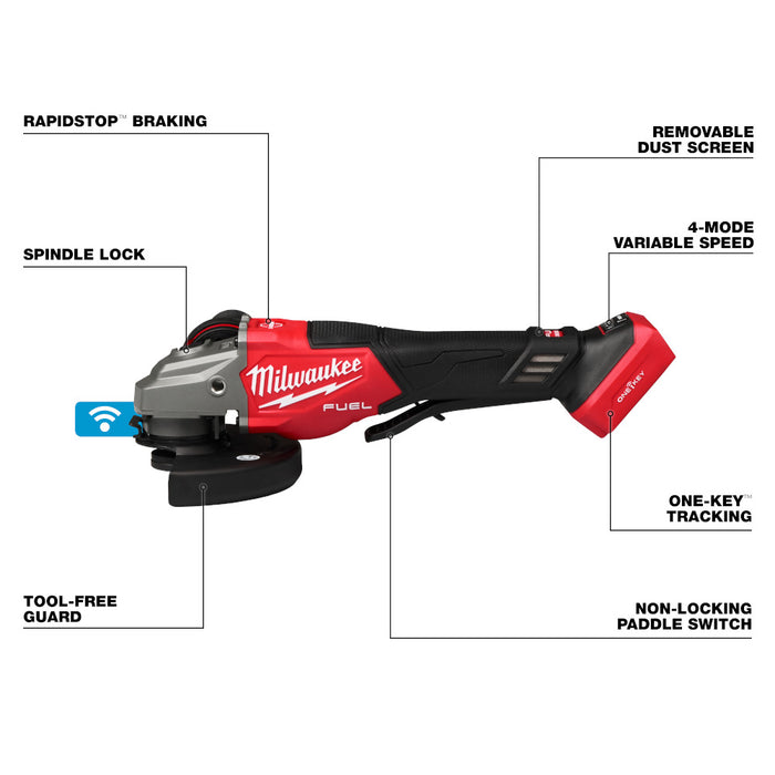 Milwaukee M18 FUEL™ 4-1/2"-6" Variable Speed Braking Grinder w/ Paddle Switch & ONE-KEY™