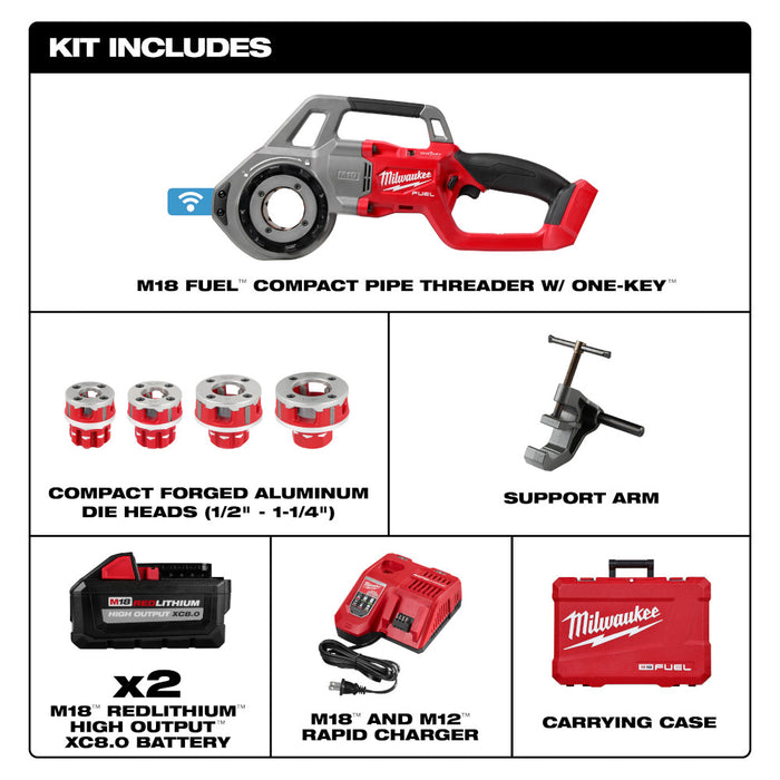 Milwaukee M18 FUEL ONE-KEY Cordless Compact Pipe Threader w/ 1/2 - 1-1/4" NPT Forged Aluminum Die Heads