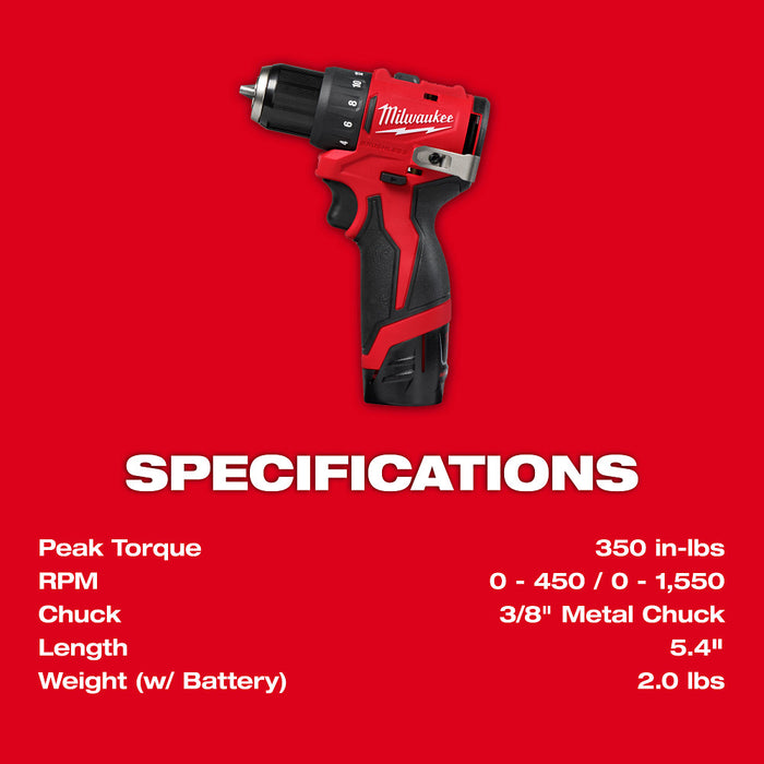 Milwaukee M12 Subcompact Brushless 3/8" Drill/Driver Kit