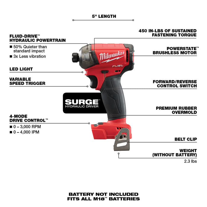 Milwaukee M18 FUEL Cordless SURGE 1/4" Hex Hydraulic Driver  - Tool Only