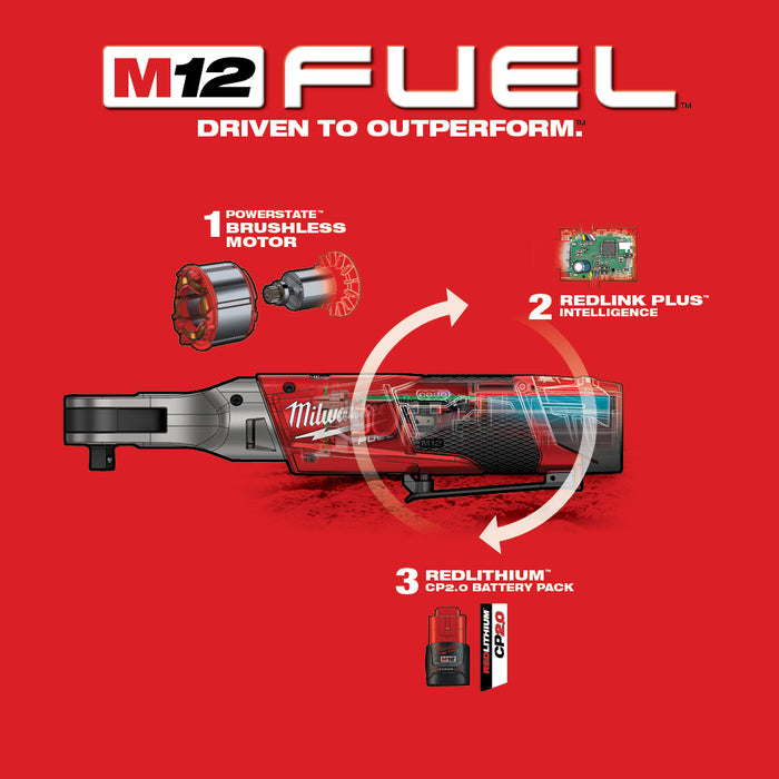 Milwaukee M12 FUEL Cordless 3/8" Ratchet Two Battery Kit