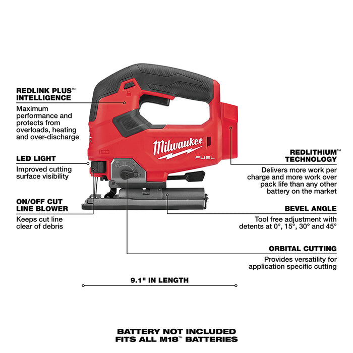 Milwaukee M18 FUEL Cordless D-handle Jig Saw - Tool Only