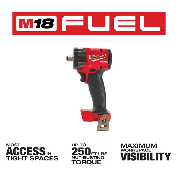 Milwaukee M18 FUEL Cordless 1/2" Compact Impact Wrench with Friction Ring - Tool Only