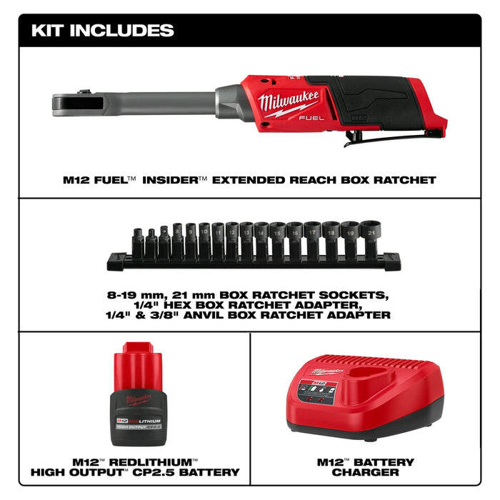 Milwaukee M12 FUEL™ INSIDER™ Extended Reach Box Ratchet Kit