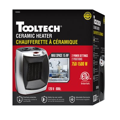 Tooltech Ceramic Heater w/Thermostat 750-1500W 120V 60Hz