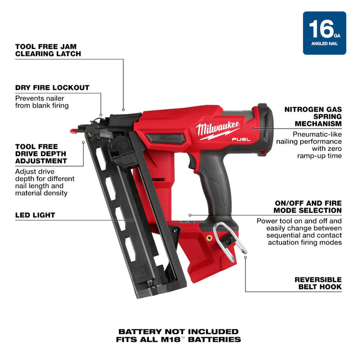 Milwaukee M18 FUEL 16 Gauge Angled Finish Nailer