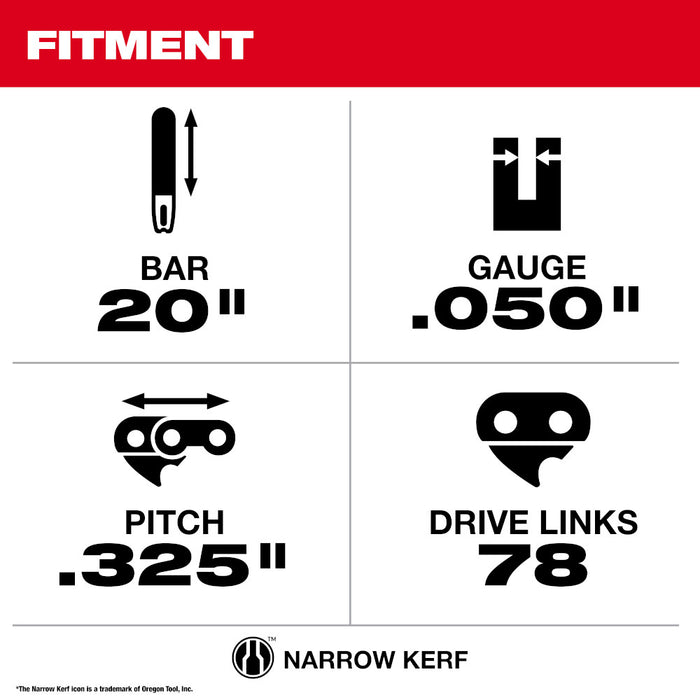 Milwaukee 20" .325" Pitch, .050" Gauge Guide Bar