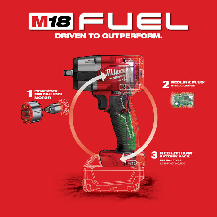 Milwaukee M18 FUEL 3/8" Mid-Torque Impact Wrench w/ Friction Ring - Tool Only