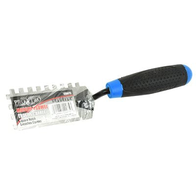 Tooltech Notched Margin Trowel Blue Handle 5" x 2" - 1/4" Square Notch