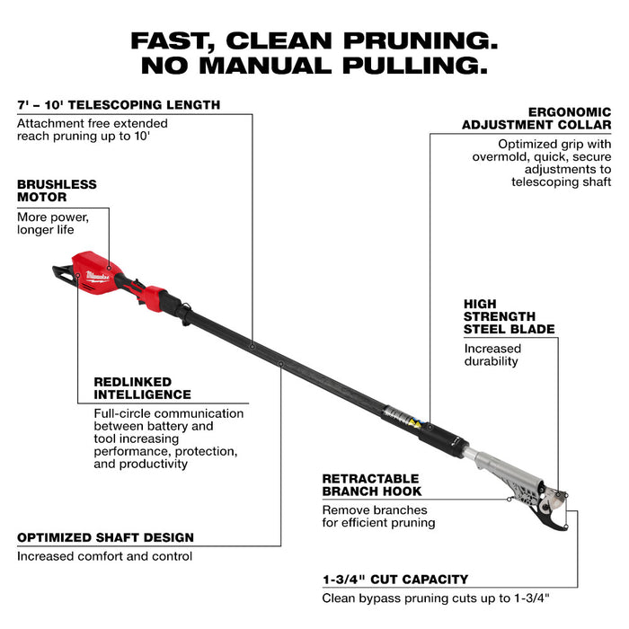 Milwaukee M18 Brushless Telescoping Pole Pruning Shears - Tool Only