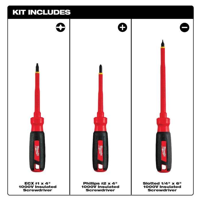 Milwaukee 3-Piece 1000V Insulated Screwdriver Set