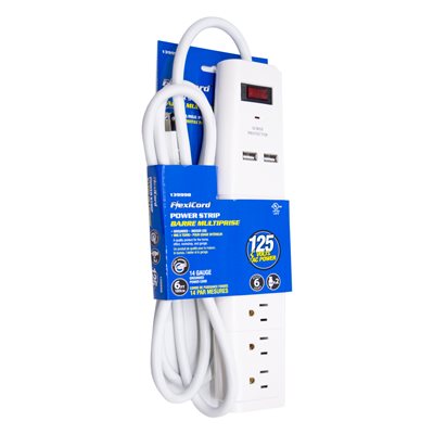 6ft 6-Outlet Surge Protector Power Bar w/ 2 USB Charging Ports