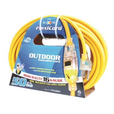 Outdoor SJTW Extension Cord Lighted Single Tap Yellow