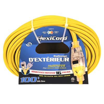 Outdoor SJTW Extension Cord Lighted Single Tap Yellow