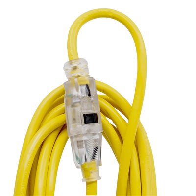 Outdoor SJTW Extension Cord Lighted Single Tap Yellow