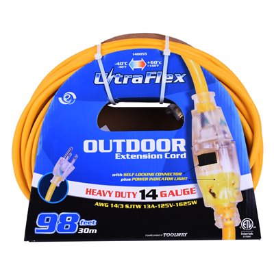 Outdoor SJTW Extension Cord Lighted Single Tap Yellow