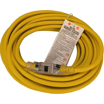 Outdoor SJTW Extension Cord Lighted Single Tap Yellow