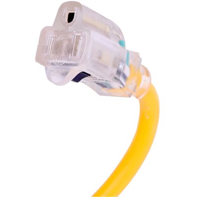 Outdoor SJTW Extension Cord Lighted Single Tap Yellow