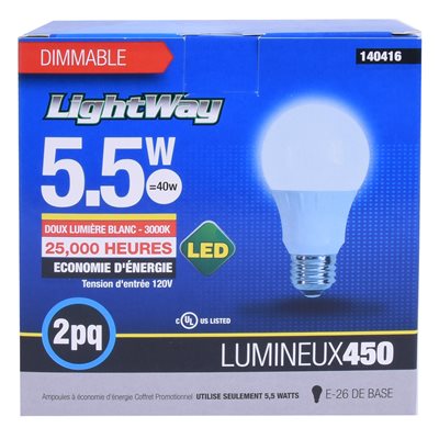 2PK A19 LED Dimmable E26 Bulb Soft White