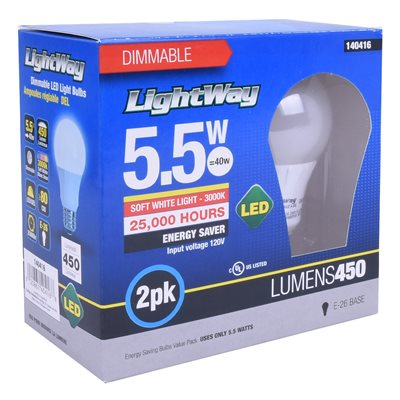 2PK A19 LED Dimmable E26 Bulb Soft White