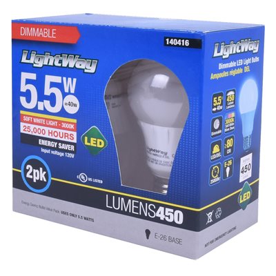 2PK A19 LED Dimmable E26 Bulb Soft White