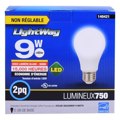 2PK A19 LED Non-Dimmable E26 Bulb Warm White