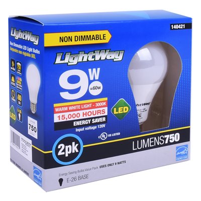 2PK A19 LED Non-Dimmable E26 Bulb Warm White