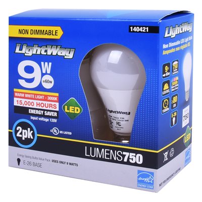 2PK A19 LED Non-Dimmable E26 Bulb Warm White