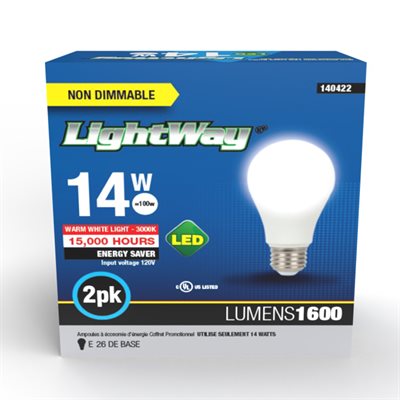 2PK A19 LED Non-Dimmable E26 Bulb Warm White