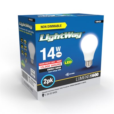 2PK A19 LED Non-Dimmable E26 Bulb Warm White