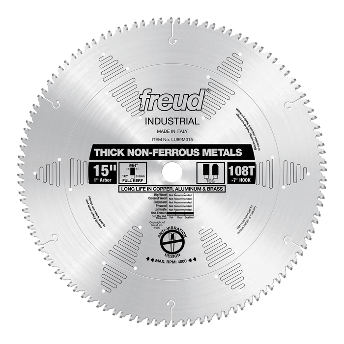 Freud 108T Thick Stock Non-Ferrous Metal Saw Blade - 15"