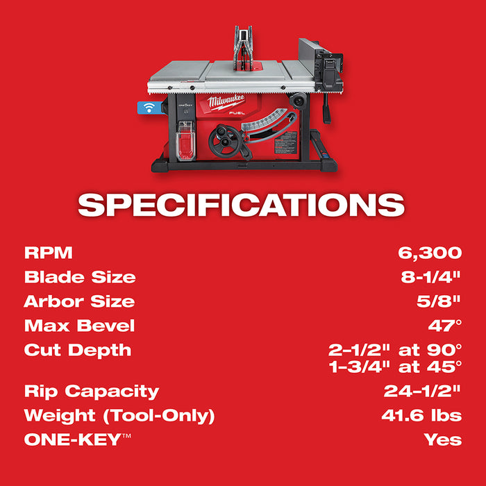 Milwaukee M18 FUEL Cordless 8-1/4" Table Saw with ONE-KEY  - Tool Only