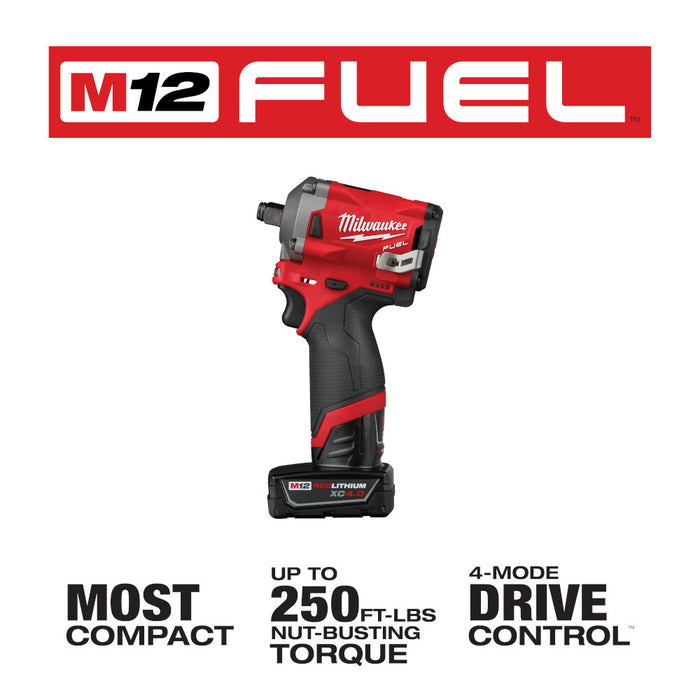 Milwaukee M12 FUEL Cordless Stubby 1/2" Impact Wrench Kit