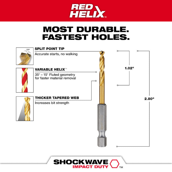 Milwaukee SHOCKWAVE Impact Duty RED HELIX Titanium Drill Bit