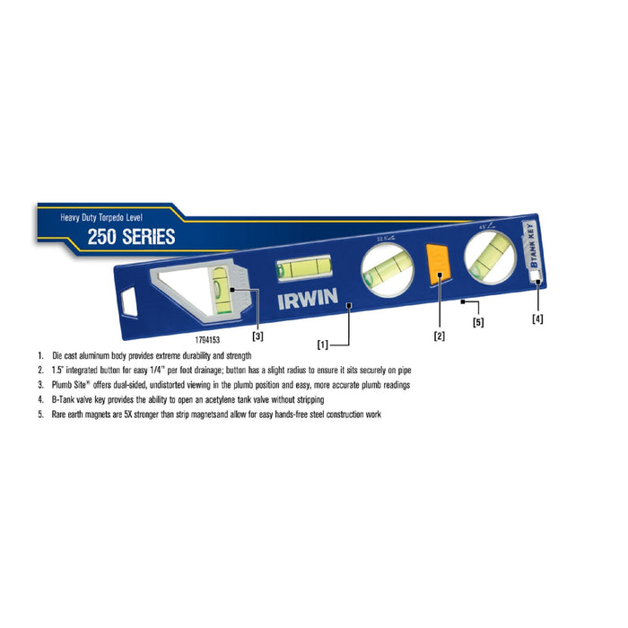 Irwin 250 Series Magnetic 9" Metal Torpedo Level