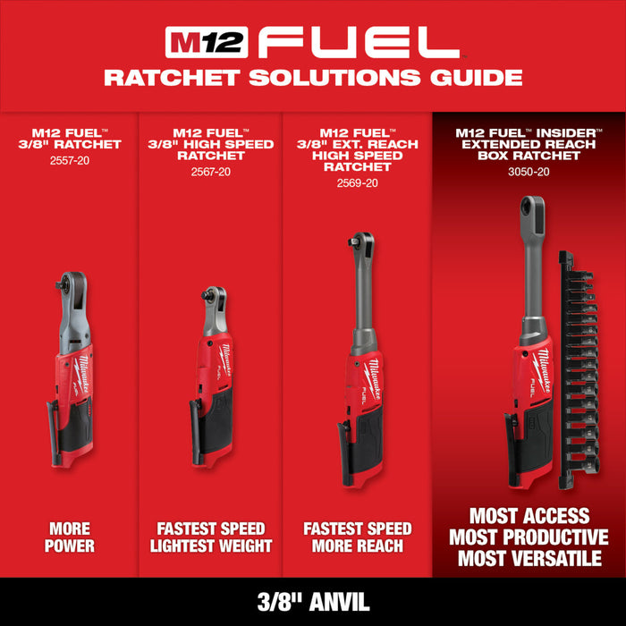Milwaukee M12 FUEL 3/8" High Speed Ratchet - Tool Only