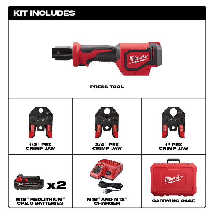 Milwaukee M18 Cordless Short Throw Press Tool Kit with PEX Crimp Jaws