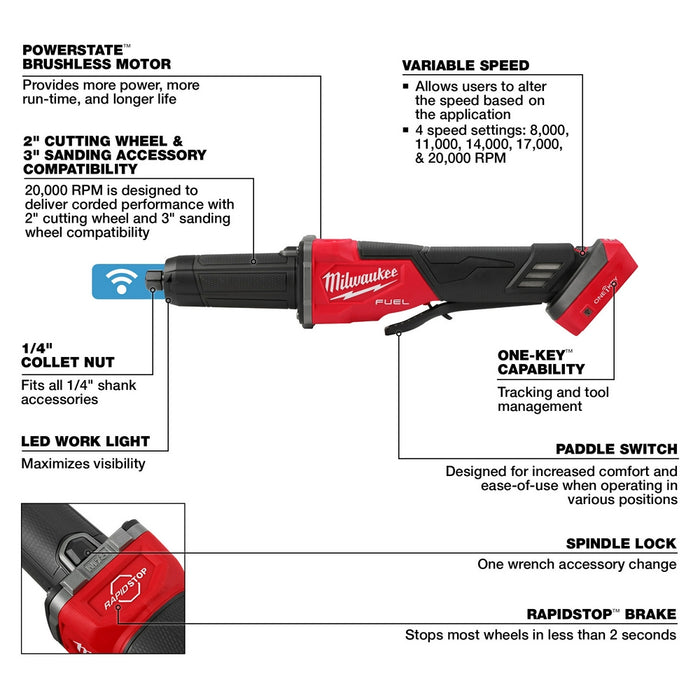 Milwaukee M18 FUEL™ Variable Speed Die Grinder w/ Paddle Switch & ONE-KEY™