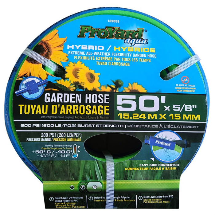 ProYard Aqua Hybrid All Weather Garden Hose - 5/8" x 50ft