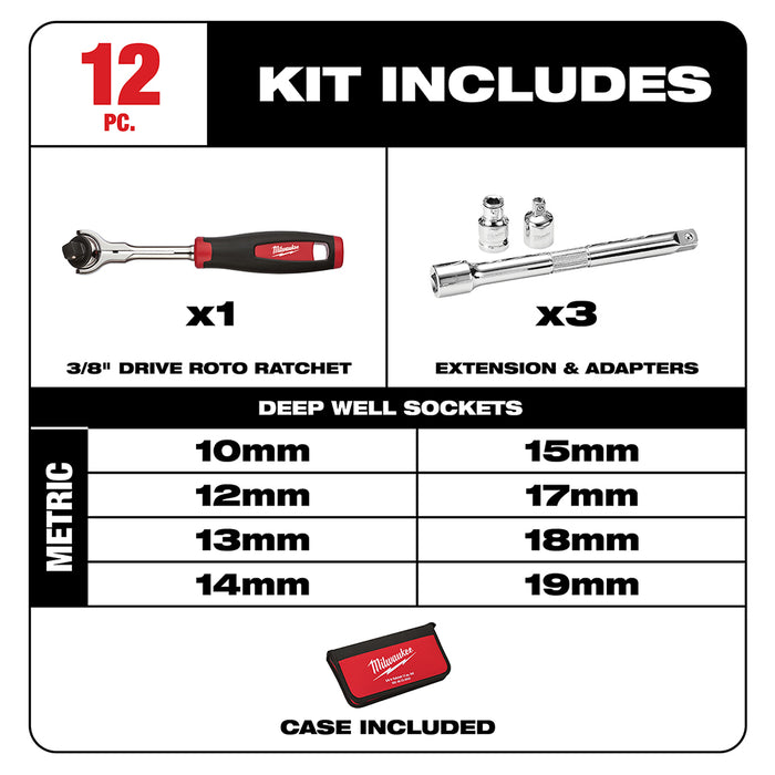 Milwaukee 12-Piece 3/8" Drive Metric Socket Set