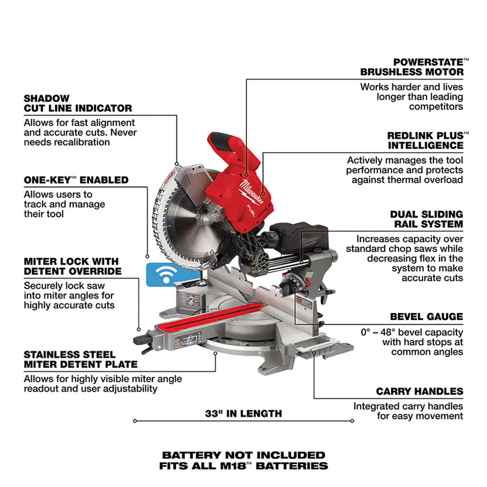 Milwaukee M18 FUEL Cordless 12" Dual Bevel Sliding Compound Miter Saw  - Tool Only