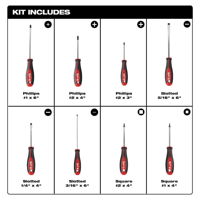 Milwaukee Screwdriver Kit with Square - 8 Piece