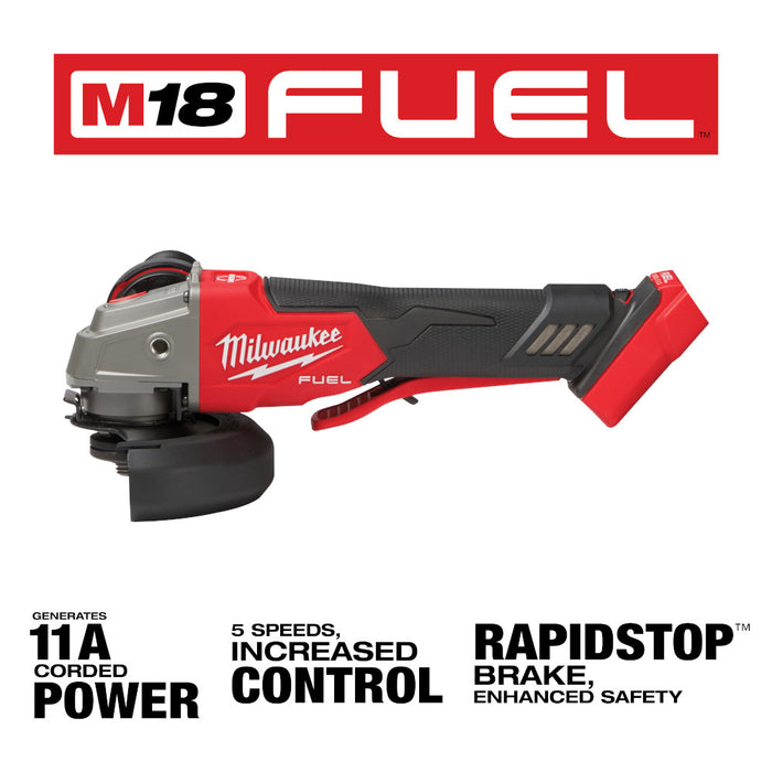 Milwaukee M18 FUEL 4-1/2" / 5" Variable Speed Braking Grinder, Paddle Switch No-Lock - Tool Only