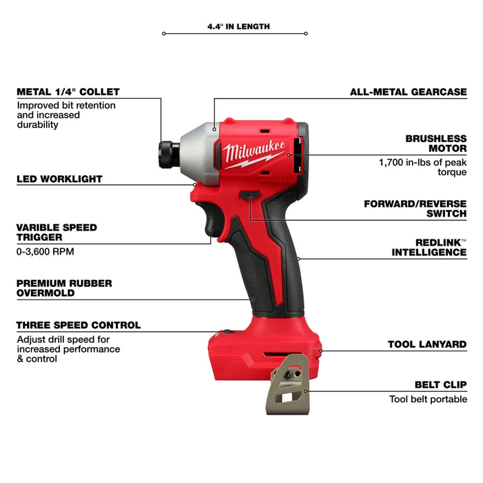 Milwaukee M18 Compact Brushless 1/4" Impact Driver - Tool Only