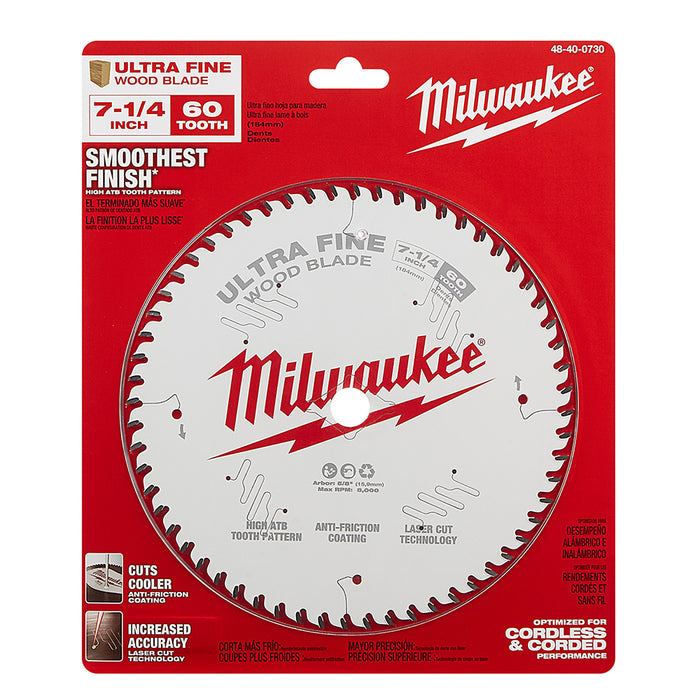 Milwaukee 7-1/4" x 60T Ultra Fine Finish Circular Saw Blade